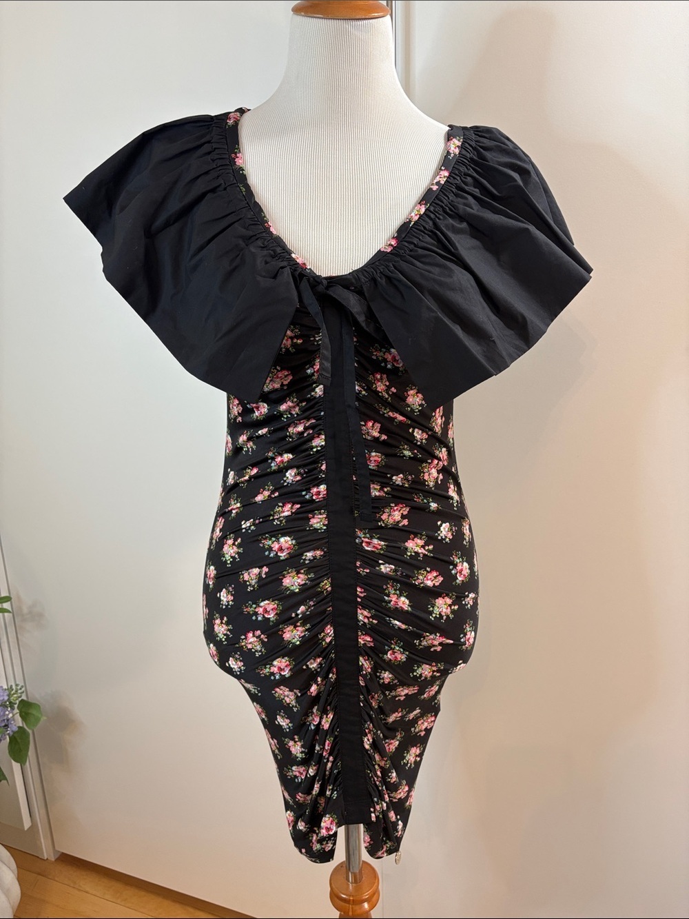 BluGirl Blumarine Black Floral Ruched Dress